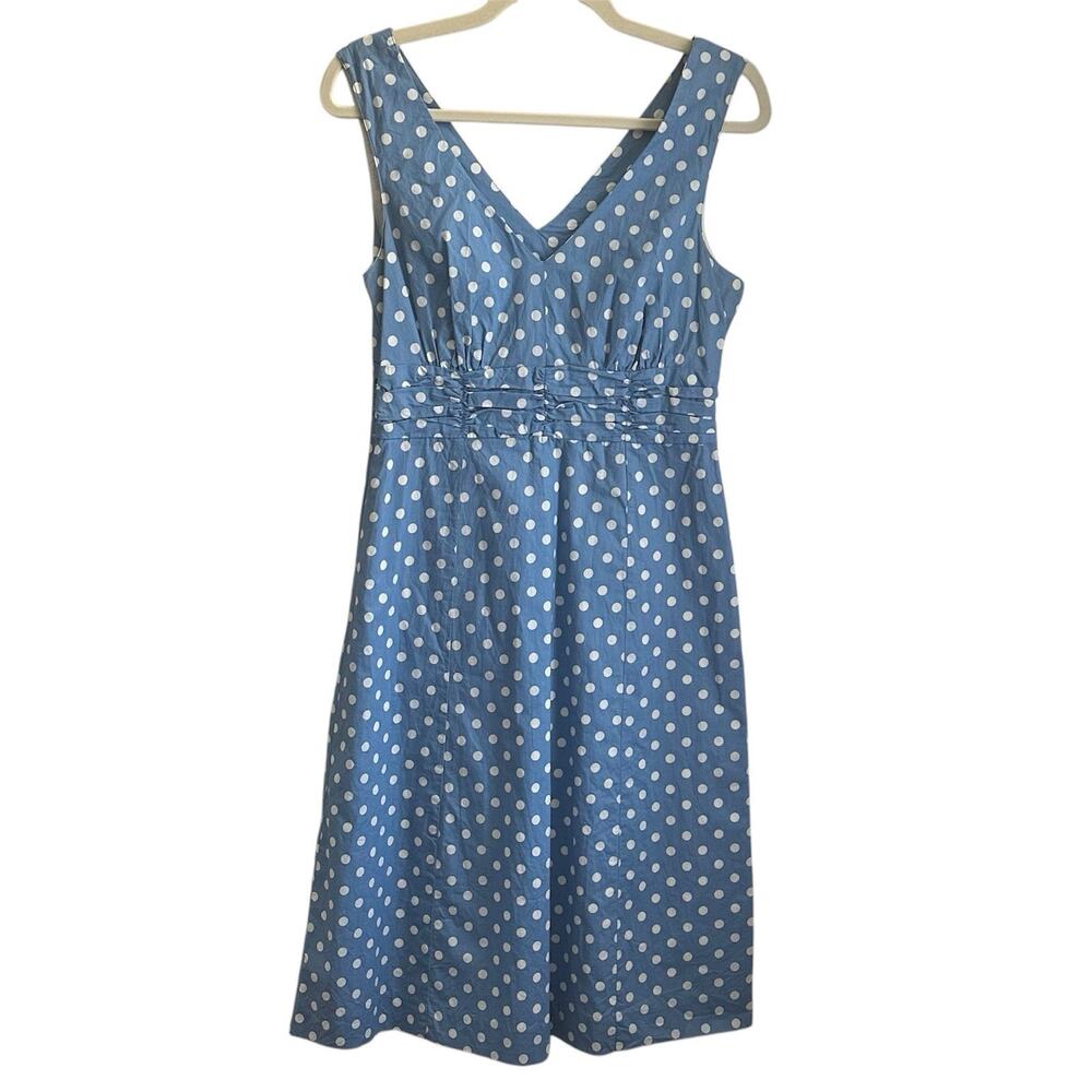 Boden Blue Polka Dot V‑Neck Midi Dress